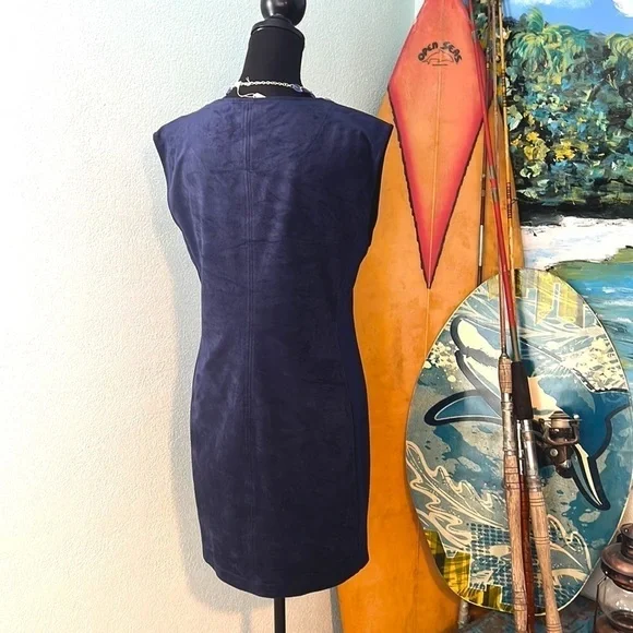 SUEDE,BCBGMAXAZRIA, Gorgeous Blue Suede, Stretch Side Panels, Zipper Shoulders,M - Picture 12 of 13